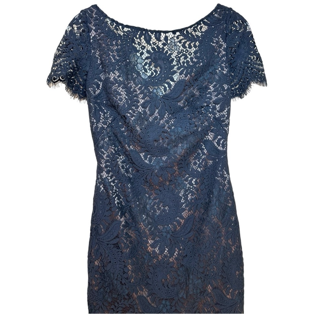 Theia - Women’s Lace, High-Low Mermaid Maxi Gown, Evening - Navy Blue, Size 0 - Picture 6 of 17